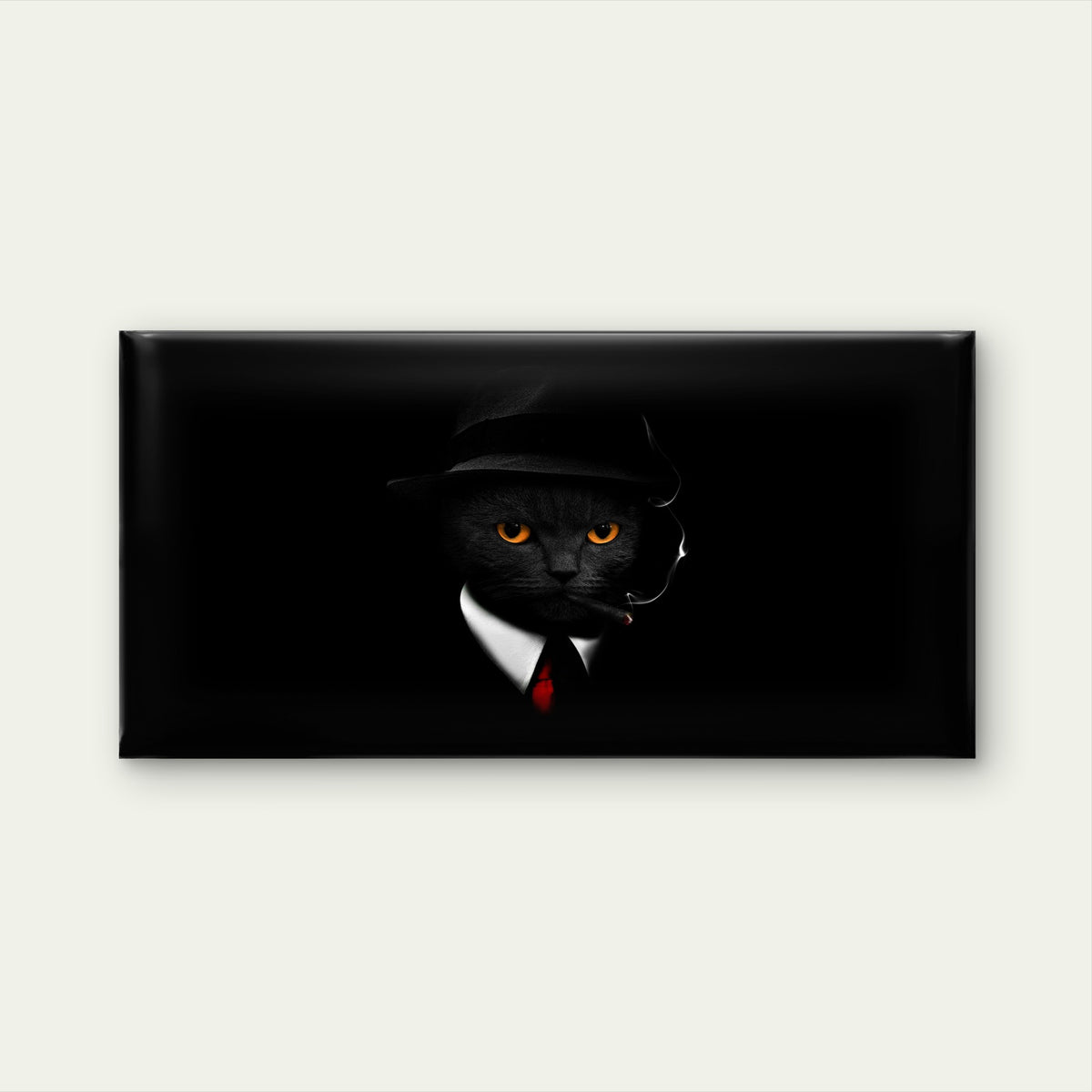 Mafia Cat with Orange Eyes Wall Art Canvas Office Home Room Framed 120x60cm