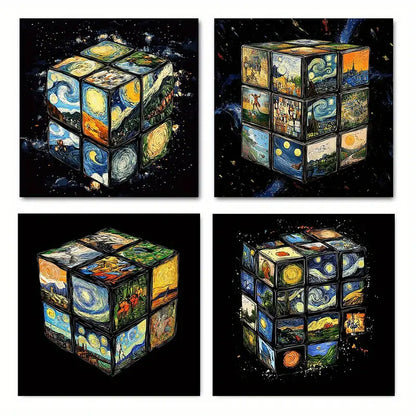 4pcs  Colorful Mgic Cube Modern Elegante Wall Art Canvas Framed
