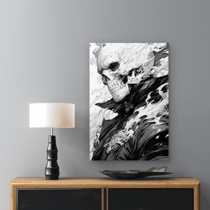 Gothic Aesthetic with Black & White Skull & Flame 60x90cm Metal Print Ready to Hang - Bella Home Decor