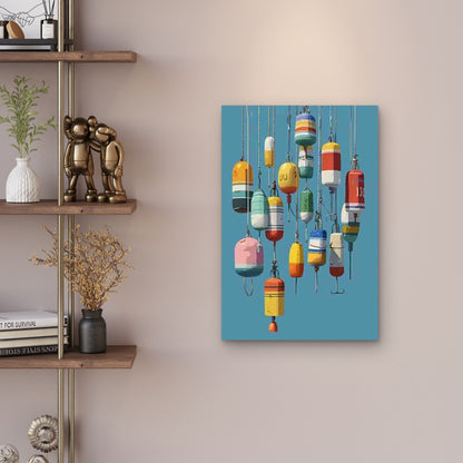 Colorful Buoys Hanging Together Metal Print Ready to Hang