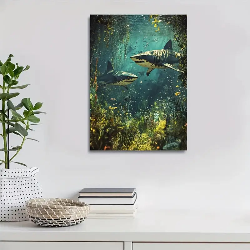 Steampunk Shark Scene With Mystical Aura 40x60cm Metal Print Ready to Hang