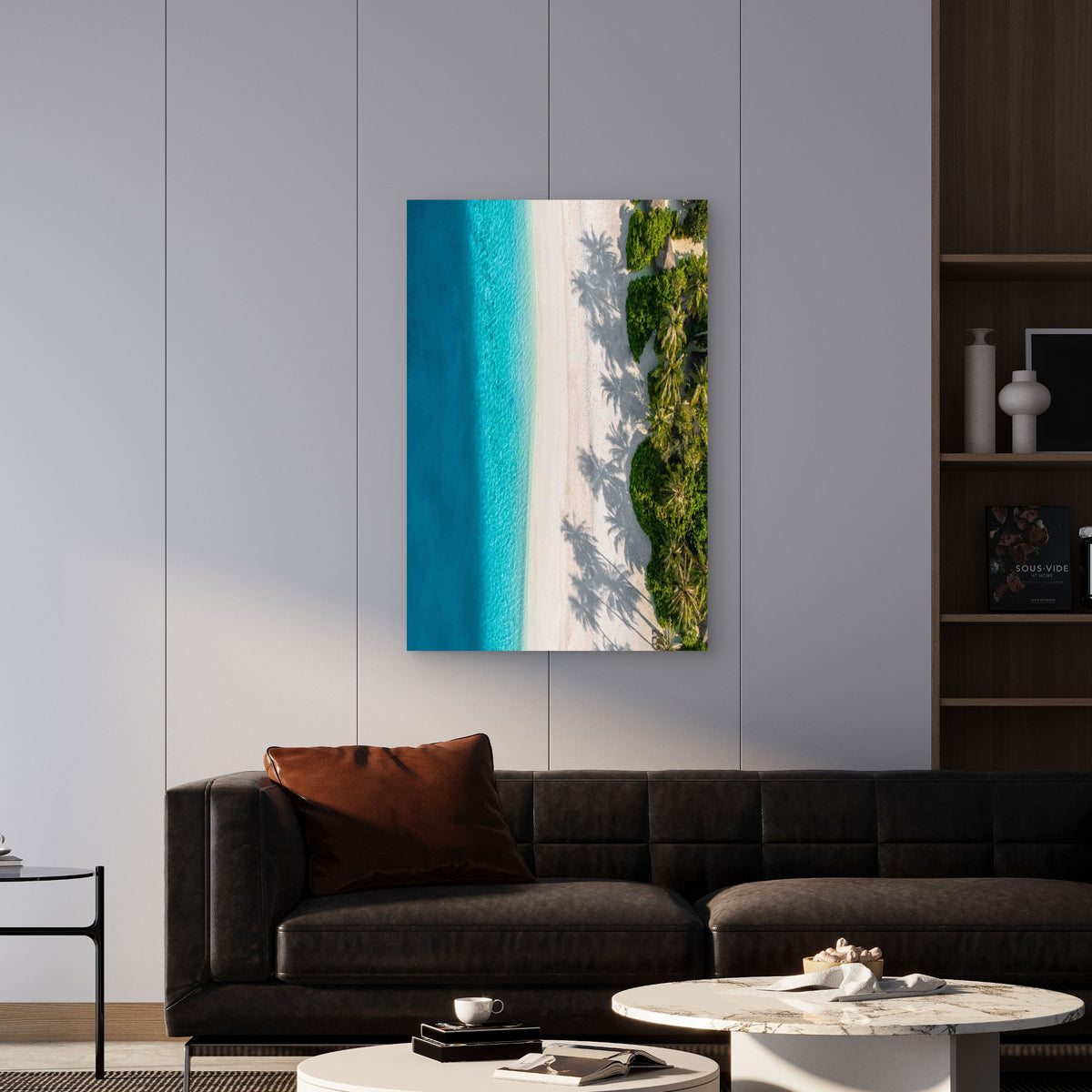 Cerulean Waters And Palm Tree Shadows 60x90cm Metal Print Ready to Hang