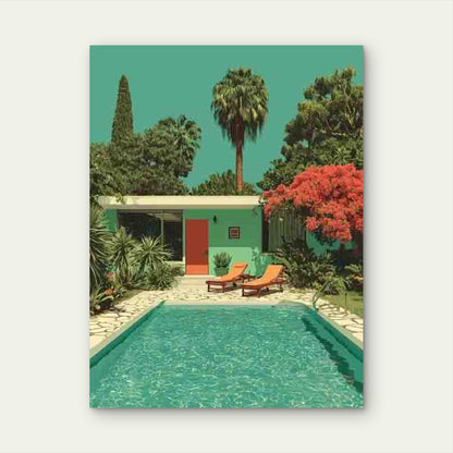 Mid-Century Modern House And Pool Architecture 60x90cm Metal Print Ready to Hang