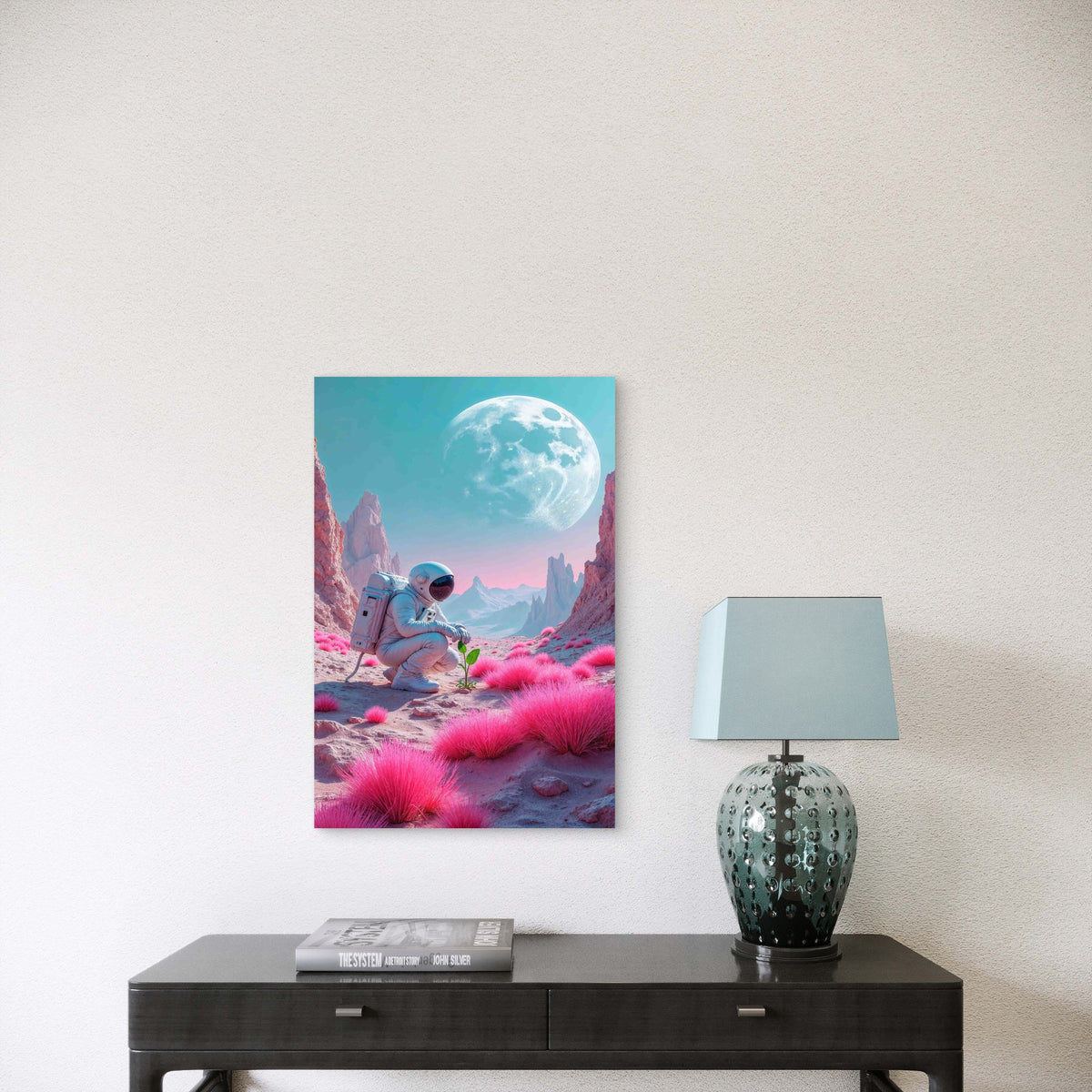 Astronaut Flower Pink Planet Metal Print Ready to Hang