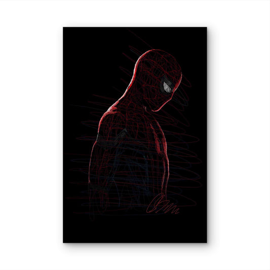 Sombre Ruby Arachnid Line Sketch 60x90cm Metal Print Ready to Hang