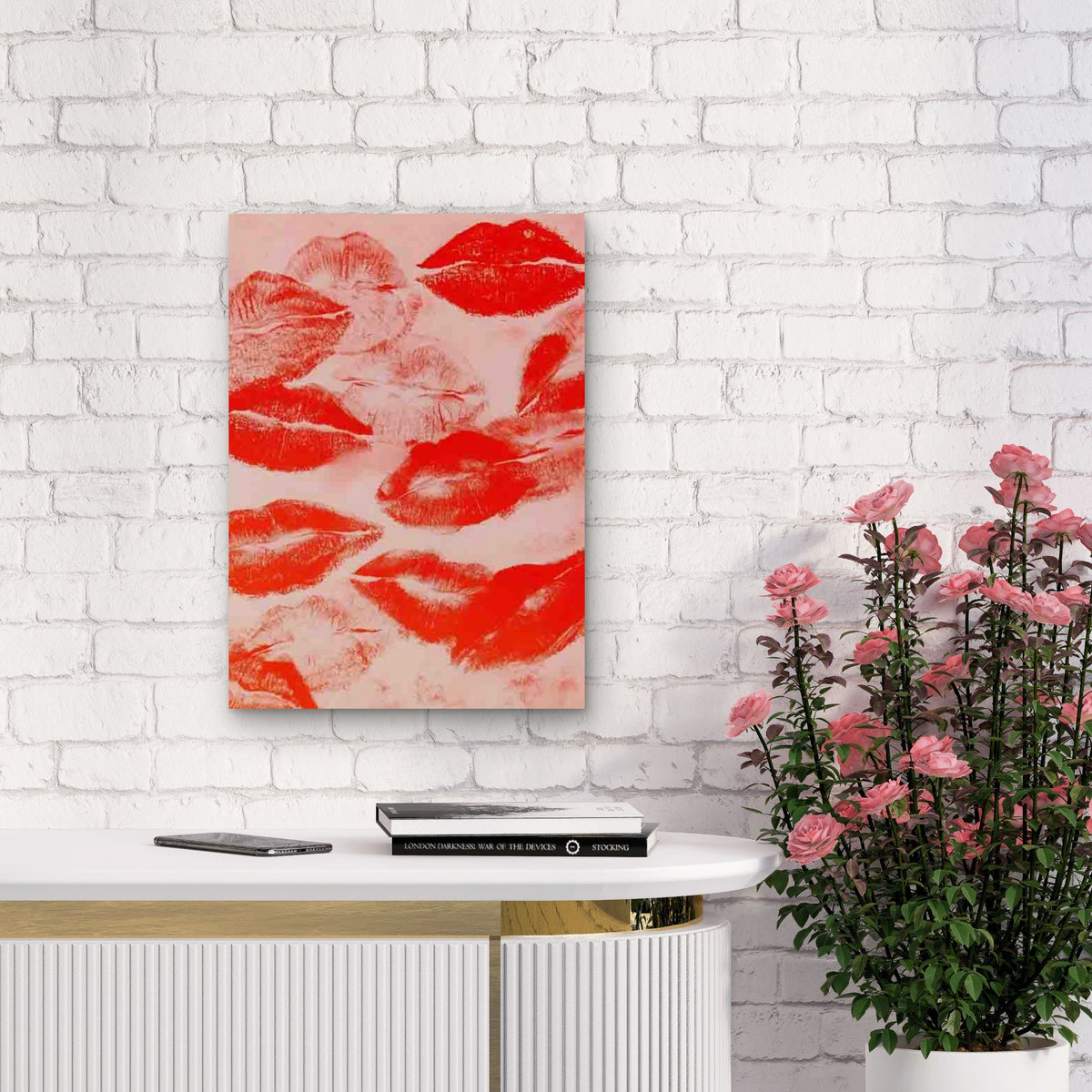 Featuring Red Lipstick Kisses 60x90cm Metal Print Ready to Hang