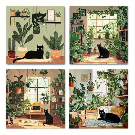 4pcs Painting Bohemian Botanica Wall Art Canvas Framed