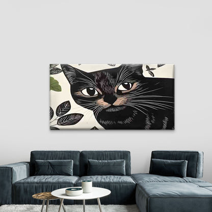 Black Cat And Leaf Pattern Wall Art Canvas Office Home Room Framed 120x60cm
