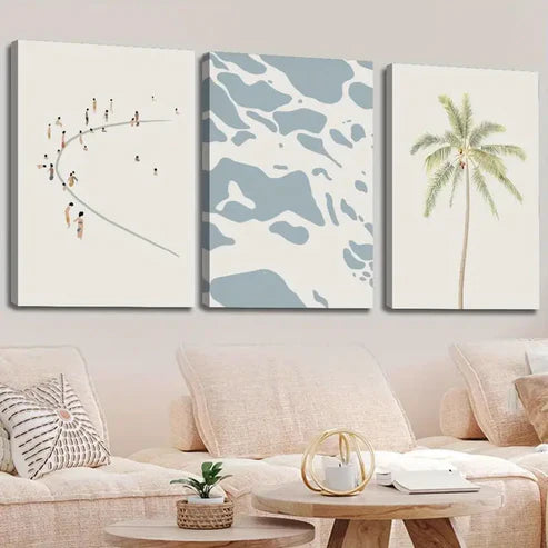 3pcs Abstract Palm Trees, Minimalist Beach Wall Art Set Canvas Unframed - High Quality Print 100% Australian Made Wall Canvas