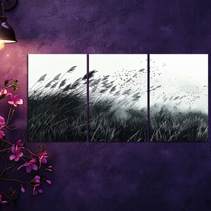 3pcs Wild Grass Field Nature Wilderness Wall Art Set Canvas Framed 50x70cm - High Quality Print 100% Australian Made Wall Canvas Ready to Hang