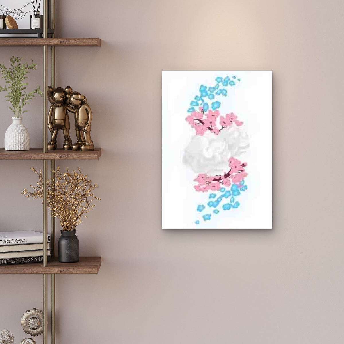 Japanese Inspired Cherry Blossom & Clouds Metal Print Ready to Hang