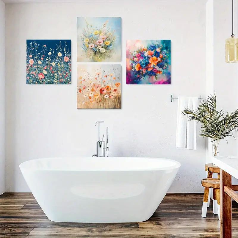 4pcs Farmhouse Floral Canvas Wall Art Canvas Framed