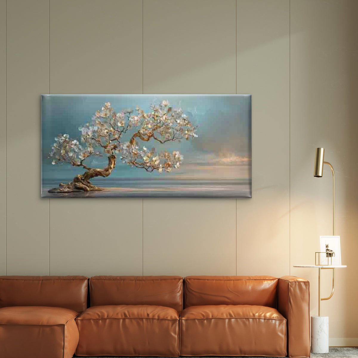 Golden Orchid Tranquil Ocean Wall Art Canvas Office Home Room Framed 120x60cm