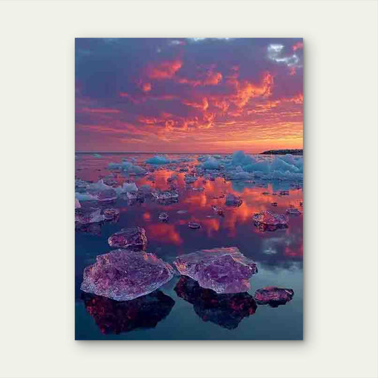 Beautiful Pink And Blue Sunset Over Icebergs 60x90cm Metal Print Ready to Hang