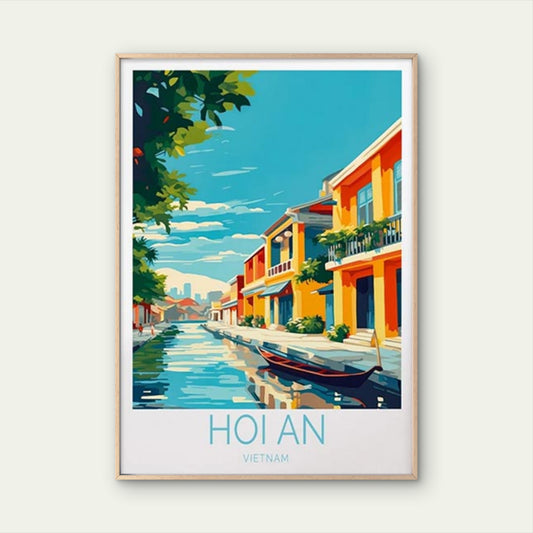 Hoi An Vietnam, Canal & Colorful Houses Travel Poster Print Wall Art
