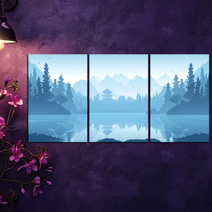 3pcs Serene Mountain Lake Scenery with Snow Peak Wall Art Set Canvas Framed 40x60cm - High Quality Print 100% Australian Made Wall Canvas Ready to Hang