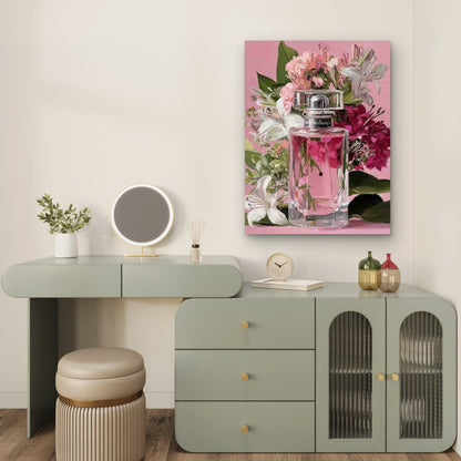 Light Pink Perfume Bottle 60x90cm Metal Print Ready to Hang