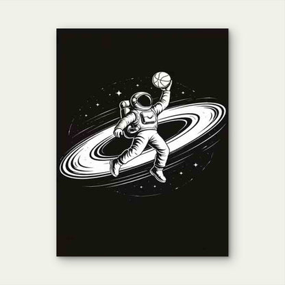 Astronaut Playing Basketball 40x60cm Metal Print Ready to Hang