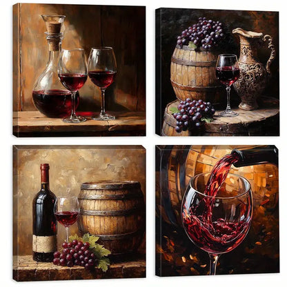 4pcs Grapes wine  Snow Art Print    Wall Art Canvas Framed