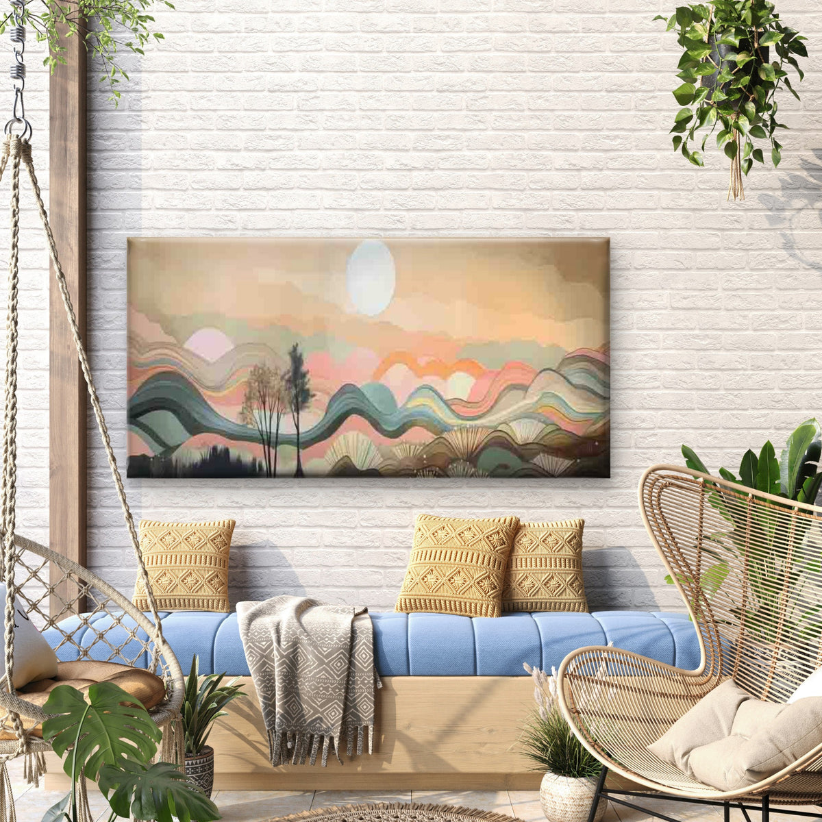 Tree & Sun Colorful Landscape Wall Art Canvas Office Home Room Framed 120x60cm