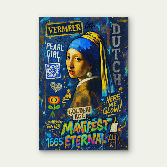 Girl with a Pearl Earring Street Art Blue Graffiti 60x90cm Metal Print Ready to Hang