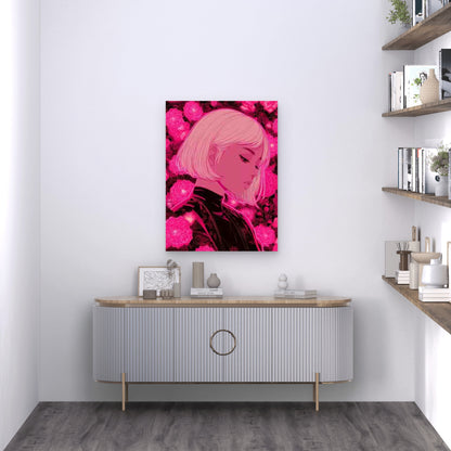 Neon Pink Floral Portrait 60x90cm Metal Print Ready to Hang