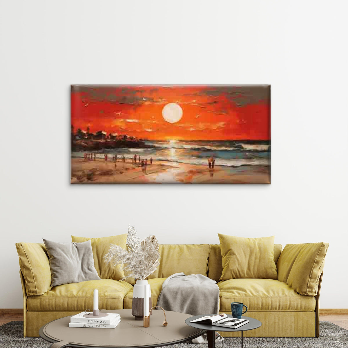 Sunset Beach Scene with Ocean Wall Art Canvas Office Home Room Framed 120x60cm