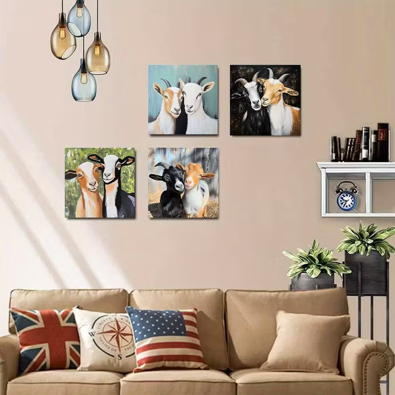 4pcs  Goat Deco Elegant  Wall Art Canvas Framed