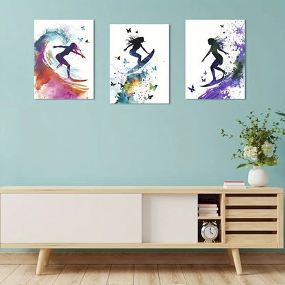 3pcs Surfing Vibrant Ocean & Coastal Metal Print Ready to Hang Art