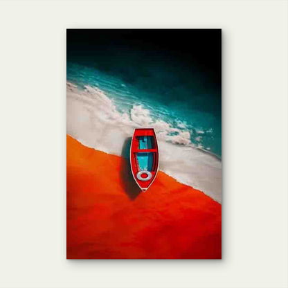 Vibrant Red Boat & Turquoise Waters Metal Print Ready to Hang