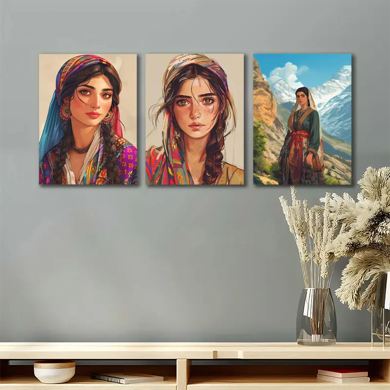 3pcs Kurdish Women, Kurdistan Posters Metal Print Ready to Hang Art