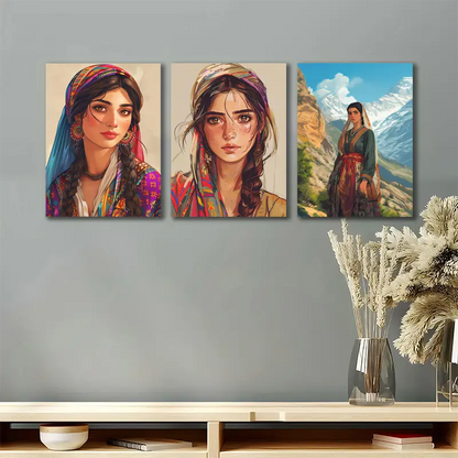 3pcs Kurdish Women, Kurdistan Posters Metal Print Ready to Hang Art