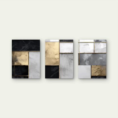 3pcs Modern Geometric Black Gold Abstract Wall Art Set Canvas Framed 60x90cm - High Quality Print 100% Australian Made Wall Canvas Ready to Hang
