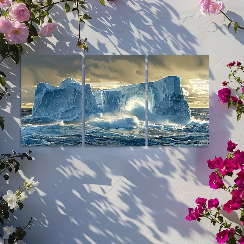 3pcs Iceberg Off The Coast Of Antarctica Wall Art Set Canvas Framed 50x70cm - High Quality Print 100% Australian Made Wall Canvas Ready to Hang