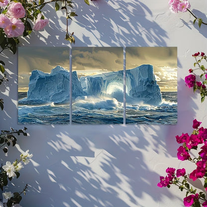 3pcs Iceberg Off The Coast Of Antarctica Wall Art Set Canvas Framed 50x70cm - High Quality Print 100% Australian Made Wall Canvas Ready to Hang