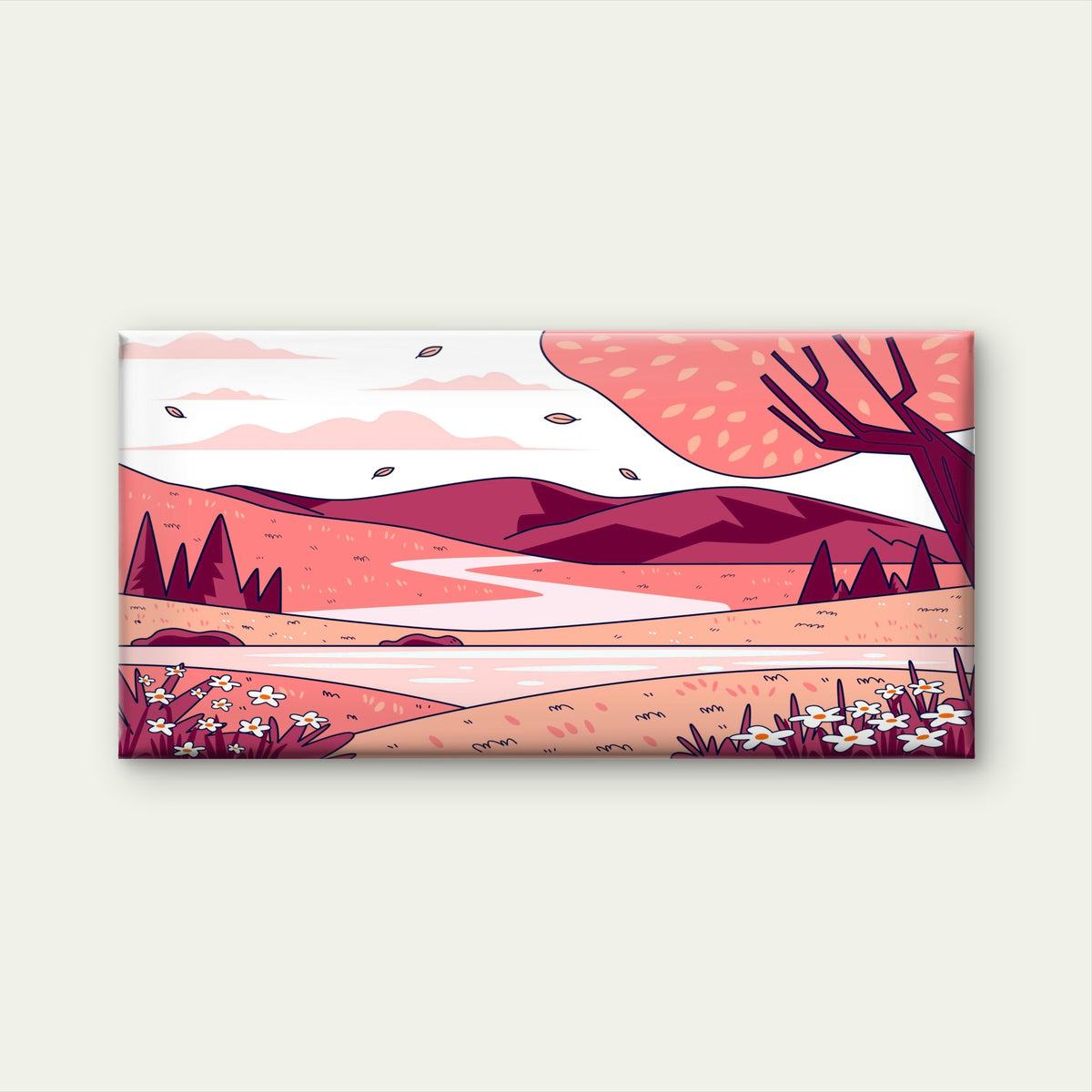 Pink Landscape With Winding Pat Wall Art Canvas Office Home Room Framed 120x60cm