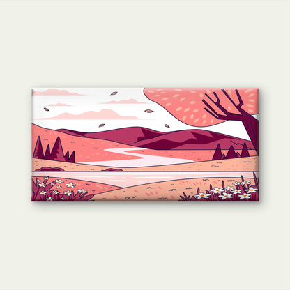 Pink Landscape With Winding Pat Wall Art Canvas Office Home Room Framed 120x60cm