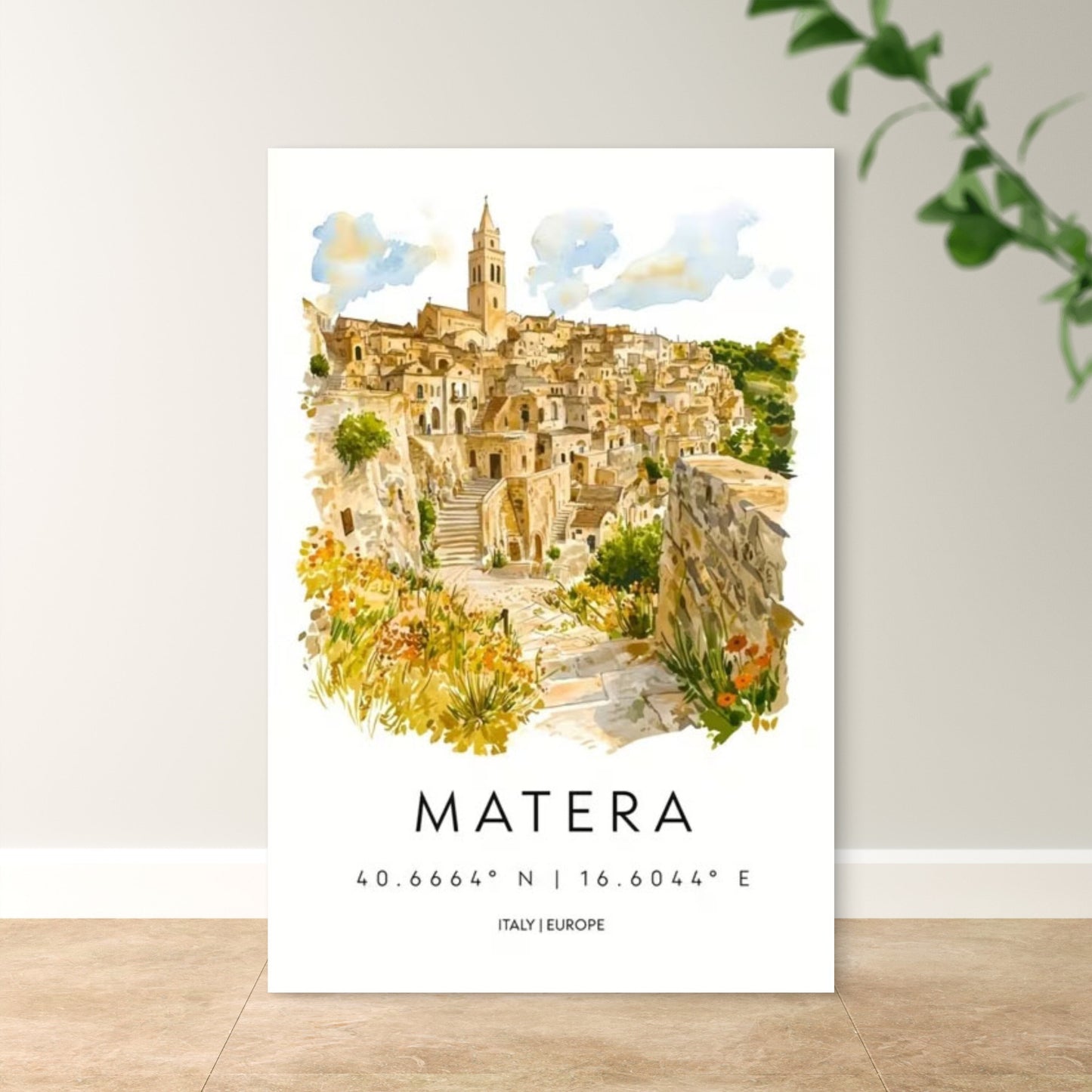 Matera Italy European Cityscape Painting Travel Poster Print Wall Art