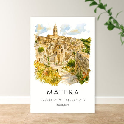 Matera Italy European Cityscape Painting Travel Poster Print Wall Art