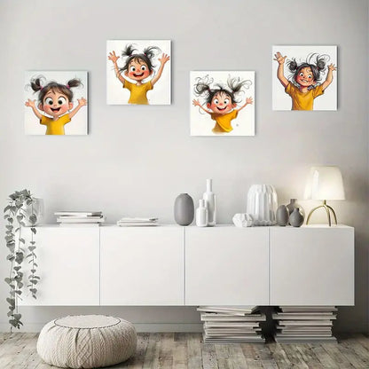 4pcs Funny girl portrait Perfect Wall Art Canvas Framed