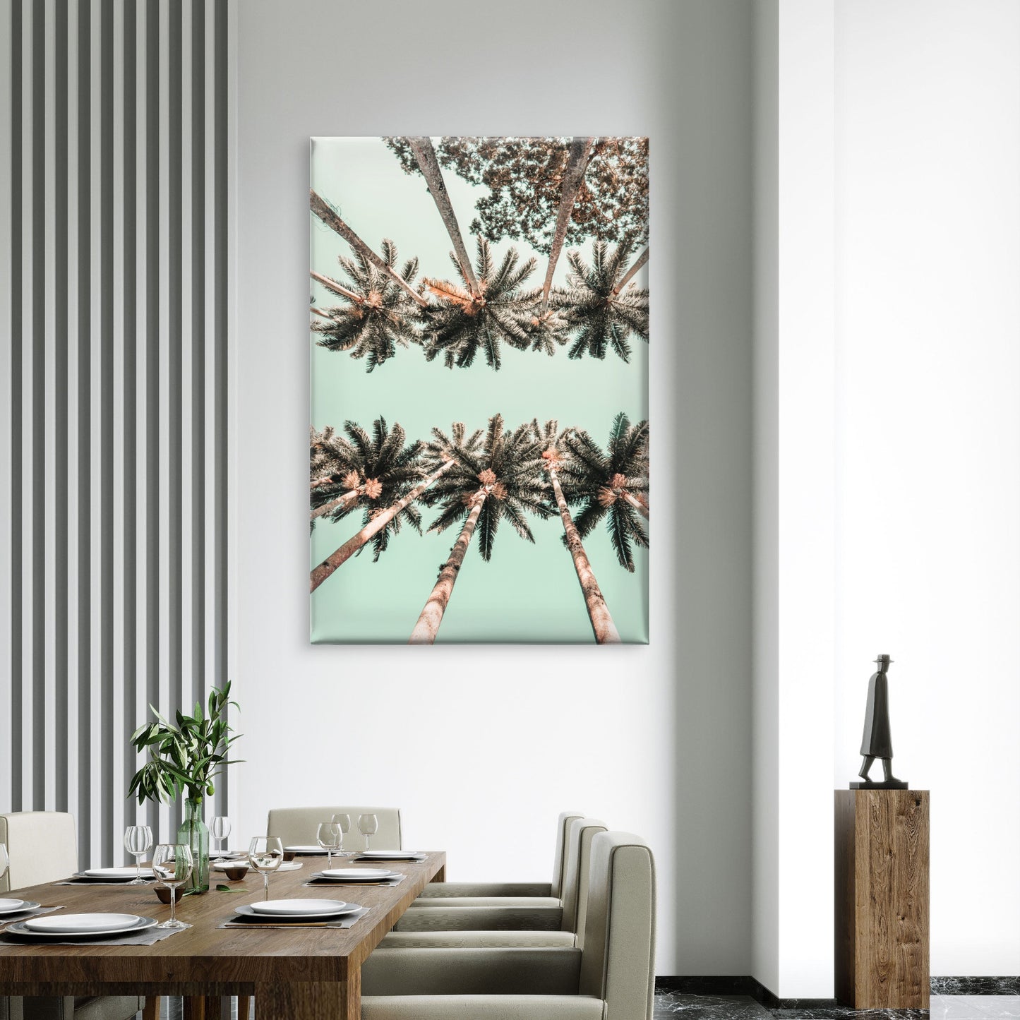 Vertical low angle shot of palm trees in Rio Di Janeiro, Brazil Vintage Neutral Wall Art Canvas Print 100% Australian Made