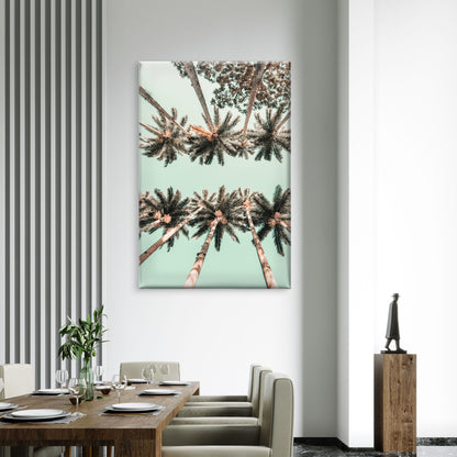 Vertical low angle shot of palm trees in Rio Di Janeiro, Brazil Vintage Neutral Wall Art Canvas Print 100% Australian Made