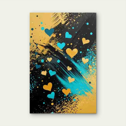 Abstract Blue And Yellow Heart Hearts 60x90cm Metal Print Ready to Hang