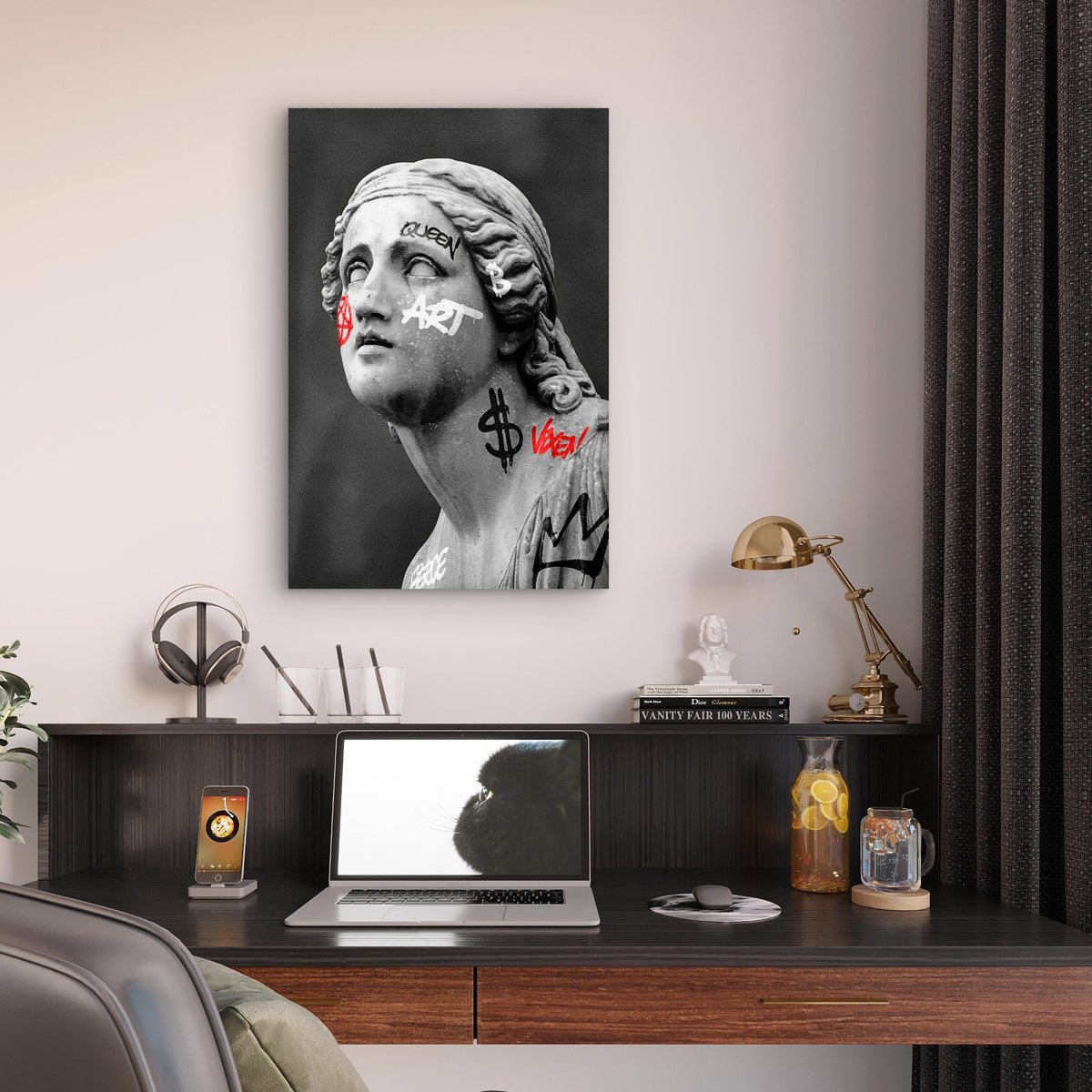Greek Goddess Statue Graffiti Tattoos 40x60cm Metal Print Ready to Hang