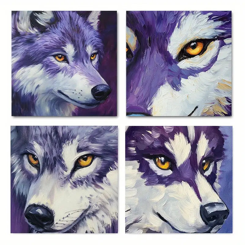 4pcs Wolf head portrait Decorative  WH Wall Art Canvas Framed