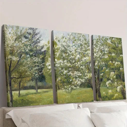3pcs Vintage Spring Apple Blossom Landscape Wall Art Canvas Unframed – High Quality Print 100% Australian Made Wall Canvas