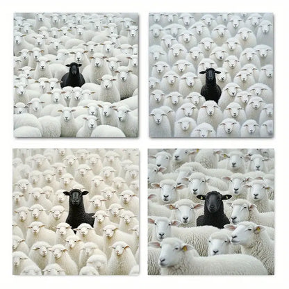 4pcs  Black Sheep in Aries Vintage Abstract      Wall Art Canvas Framed