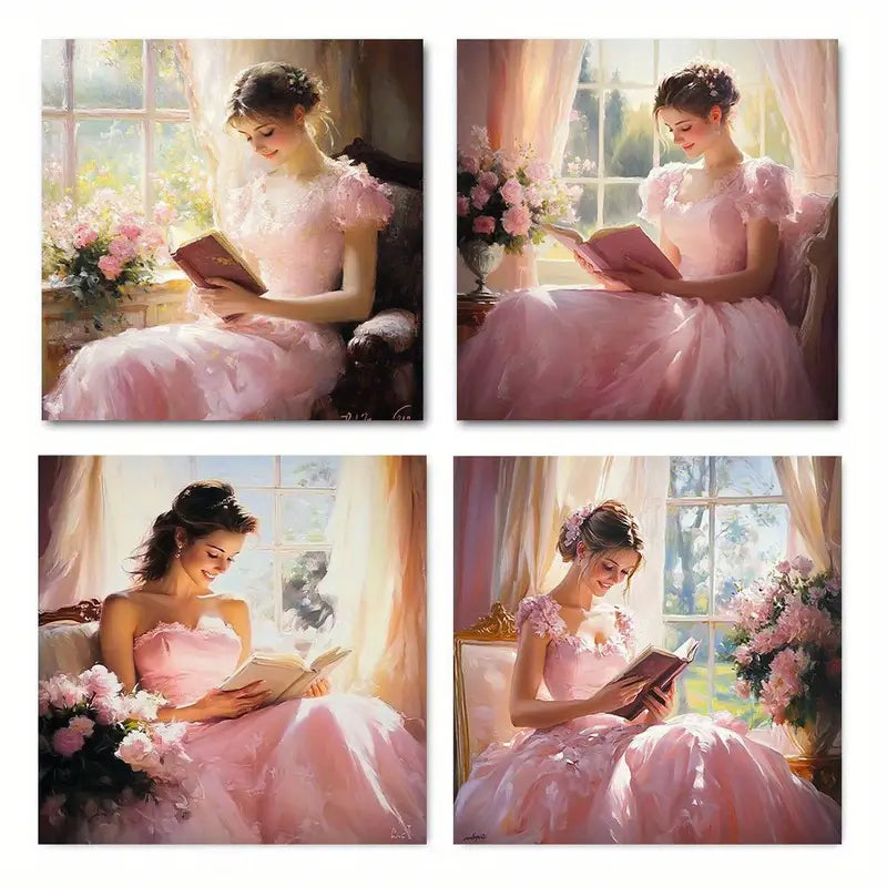 4pcs Woman under the Windowsill  WU   Wall Art Canvas Framed
