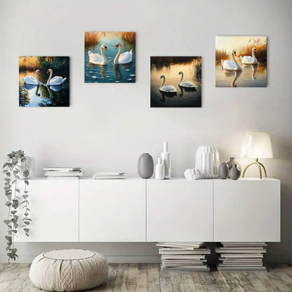 4pcs Swan Anima Nature-Themedn Wall Art Canvas Framed
