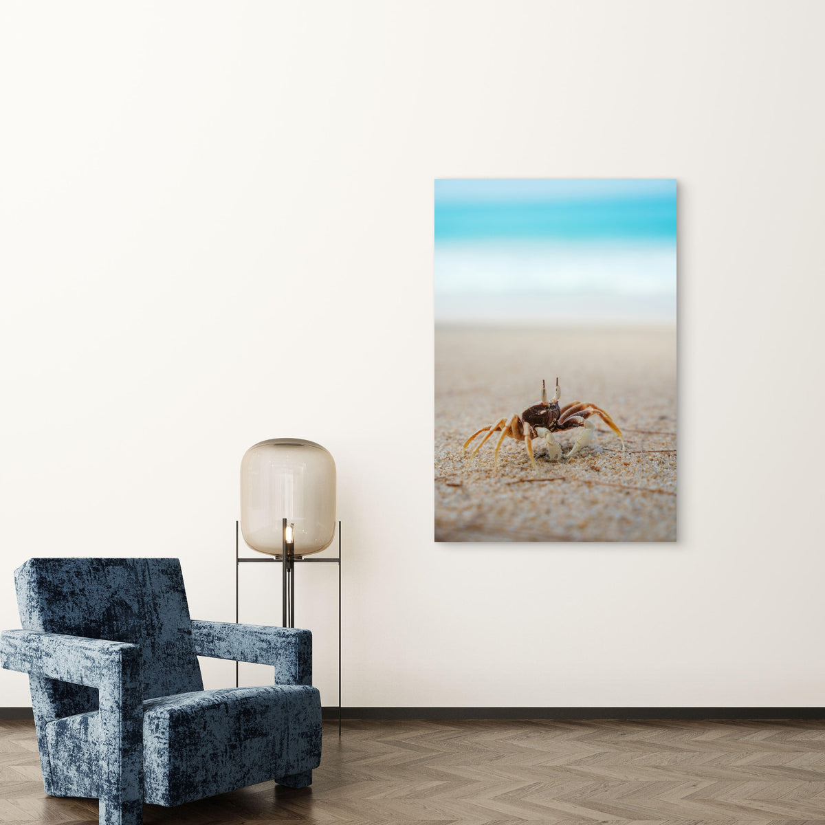 Crab On The Azure Shore 60x90cm Metal Print Ready to Hang